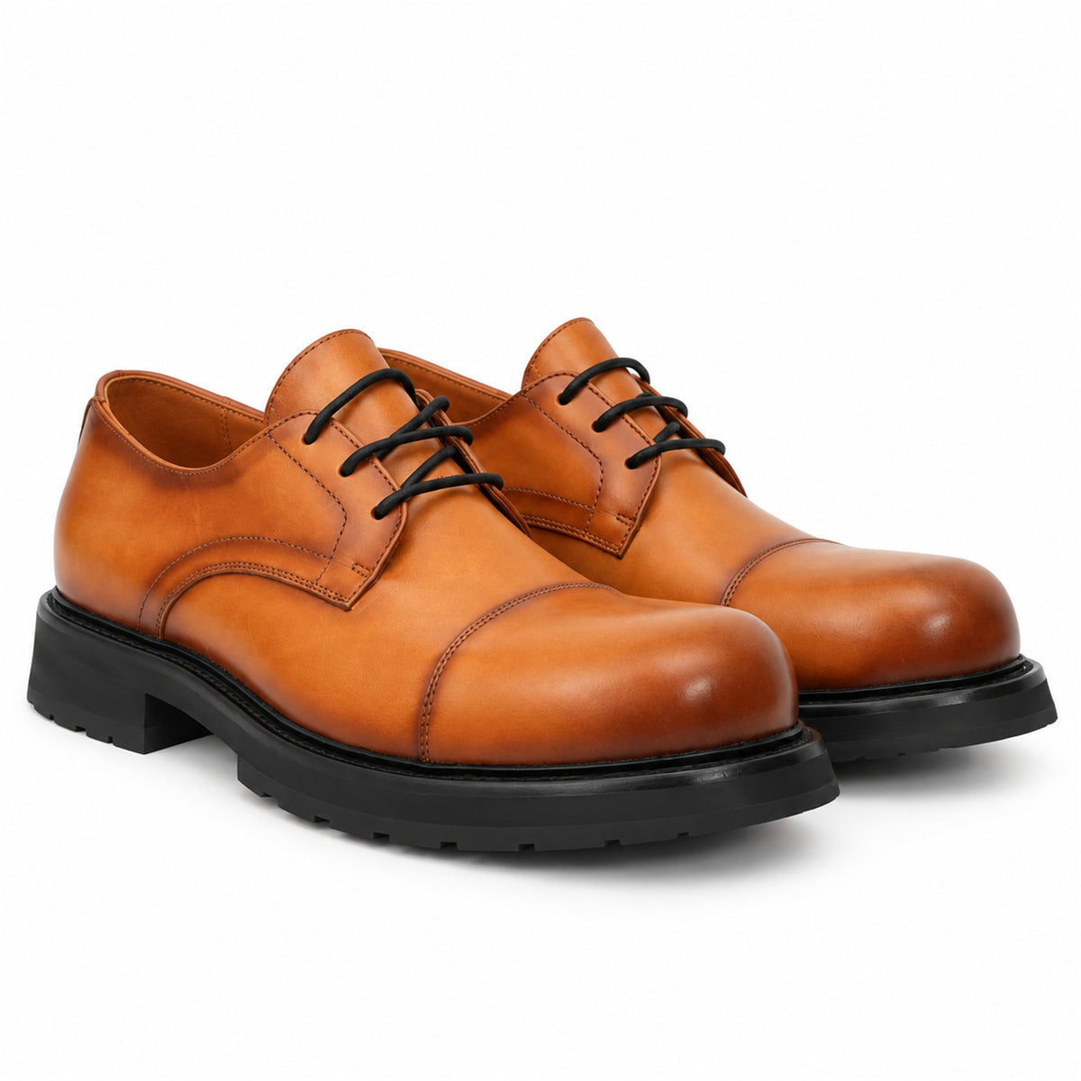 DIVINCH 6501A brown calfskin cap-toe Derby shoes - 03 pair