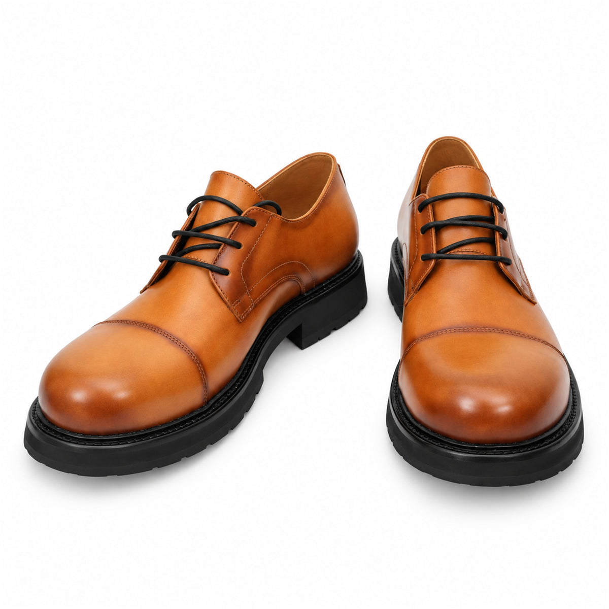 DIVINCH 6501A brown calfskin cap-toe Derby shoes - 04 front