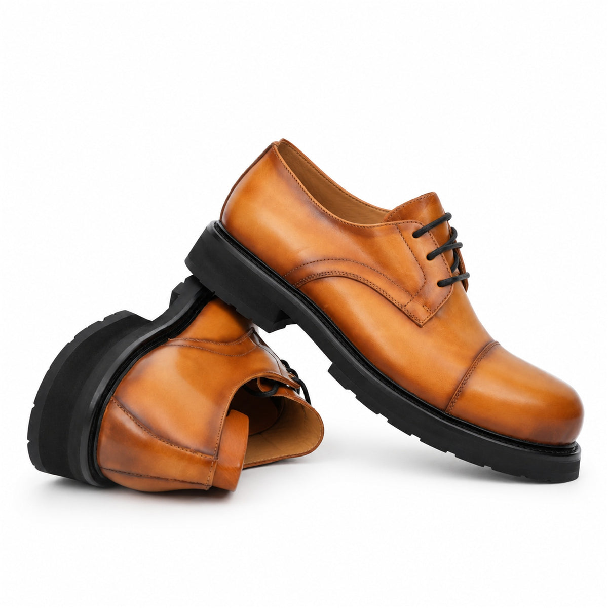 DIVINCH 6501A brown calfskin cap-toe Derby shoes - 06 stacked
