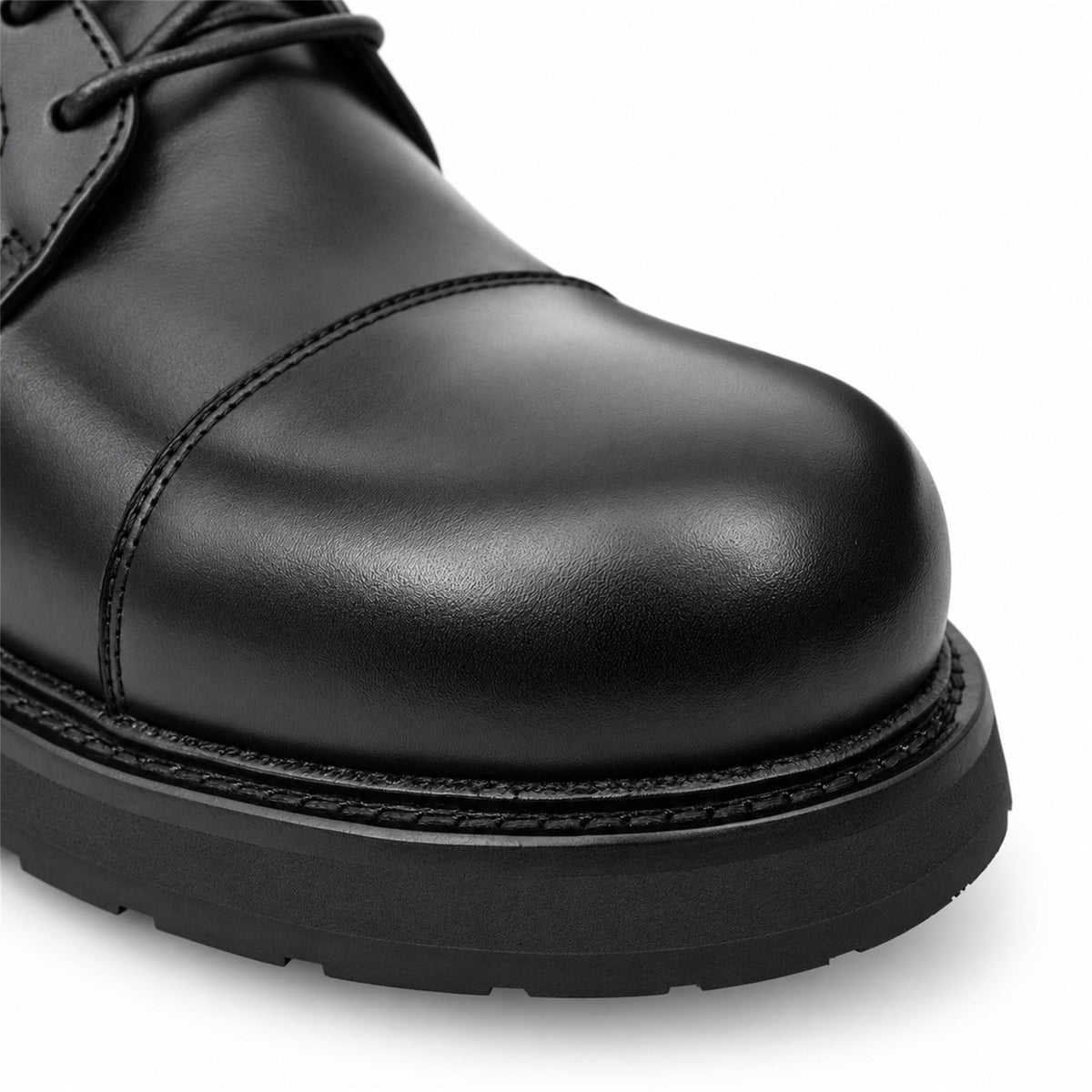 DIVINCH 6501B black calfskin cap-toe Derby shoes - 05 toe detail