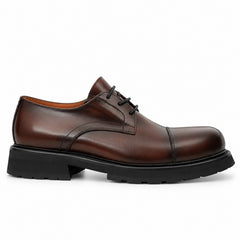 DIVINCH 6501C coffee calfskin cap-toe Derby shoes - 01 side
