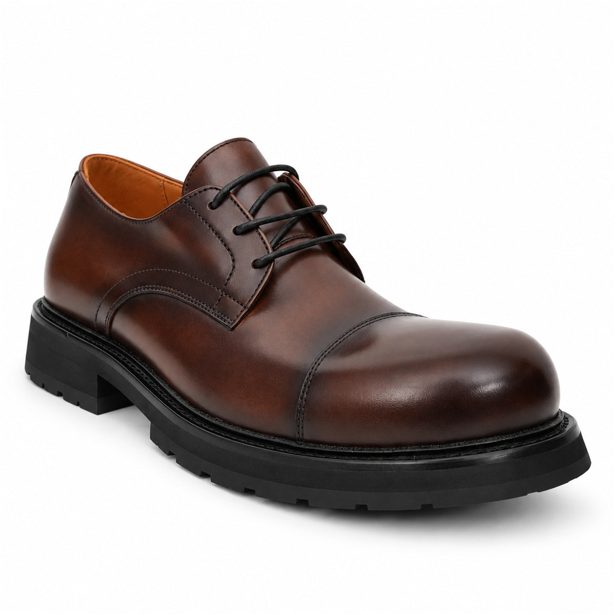 DIVINCH 6501C coffee calfskin cap-toe Derby shoes - 02 angle