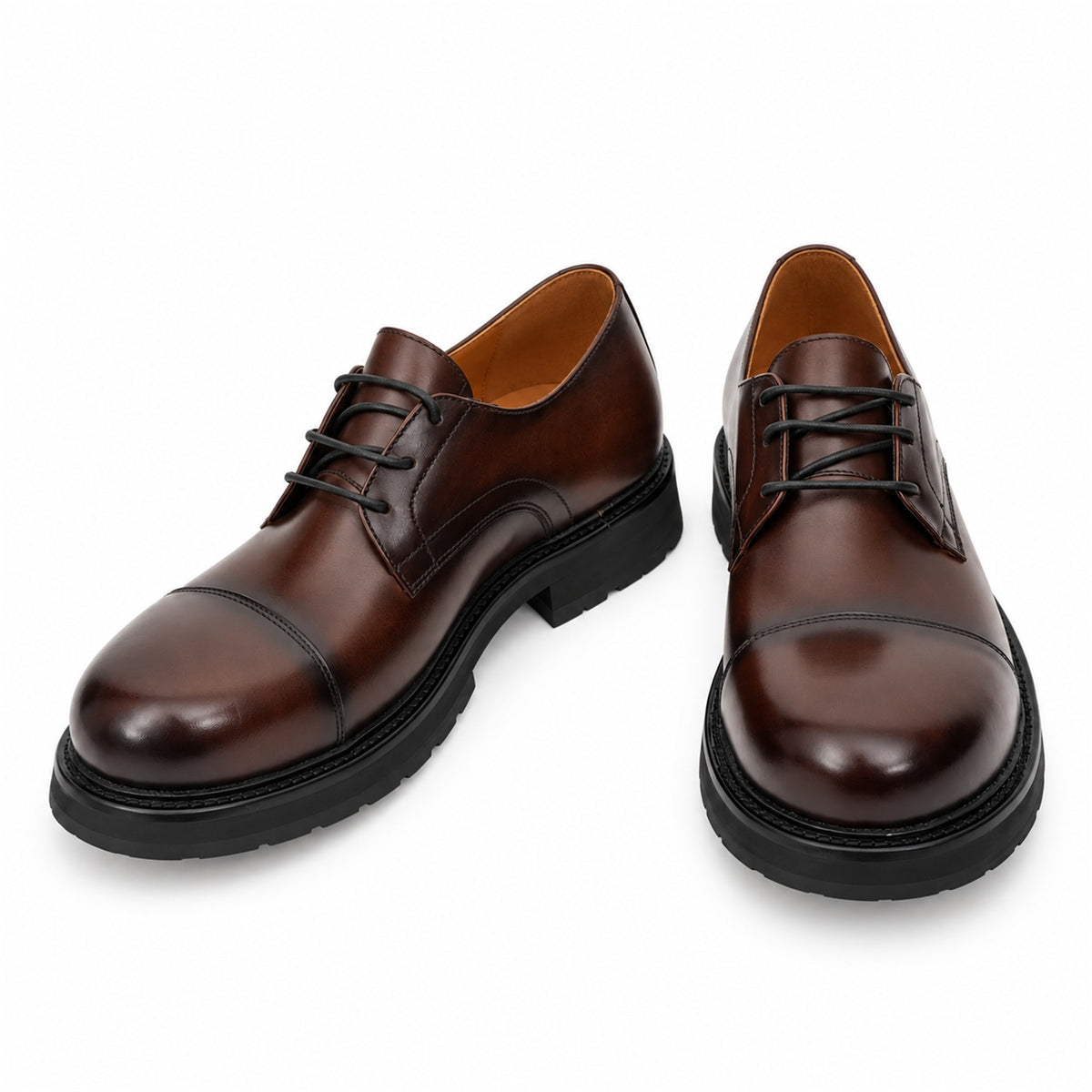 DIVINCH 6501C coffee calfskin cap-toe Derby shoes - 04 front