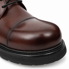 DIVINCH 6501C coffee calfskin cap-toe Derby shoes - 05 toe detail