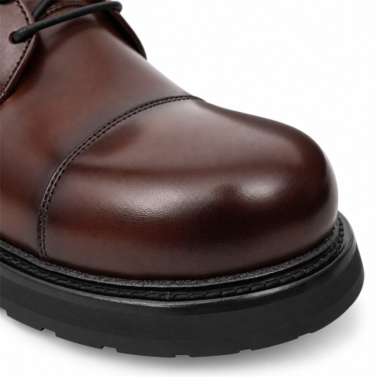 DIVINCH 6501C coffee calfskin cap-toe Derby shoes - 05 toe detail