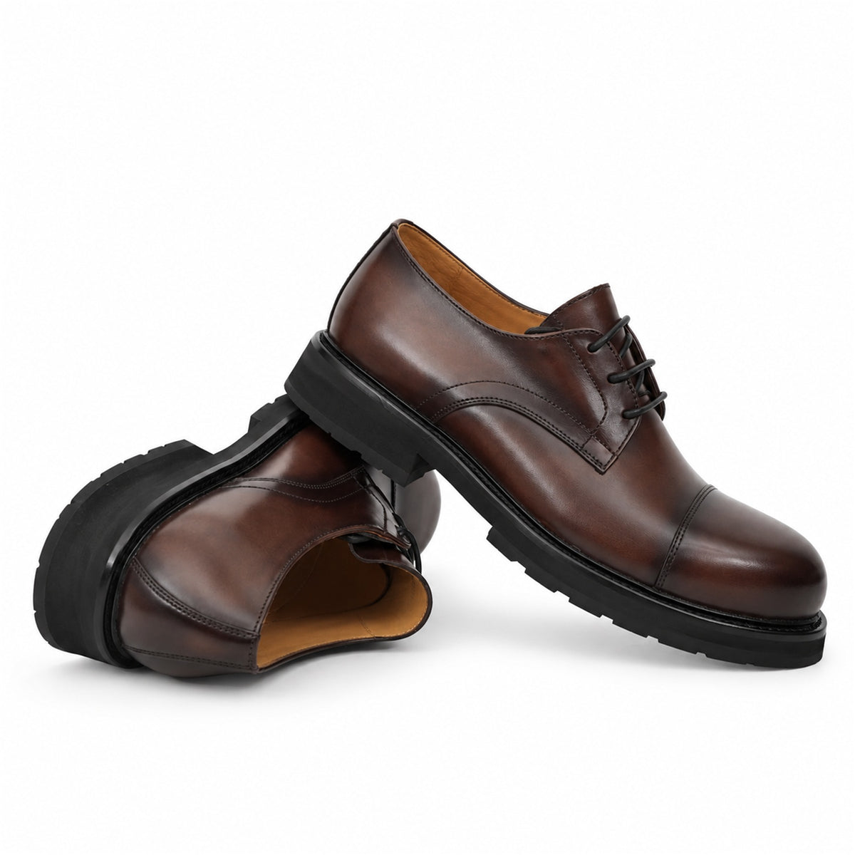 DIVINCH 6501C coffee calfskin cap-toe Derby shoes - 06 stacked