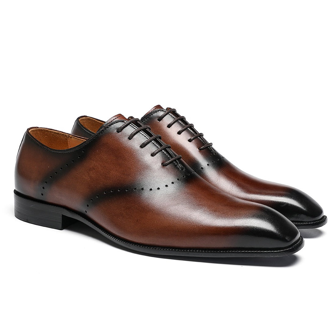 Small square toe lace-up business oxford shoes D66292 Brown - Divinch