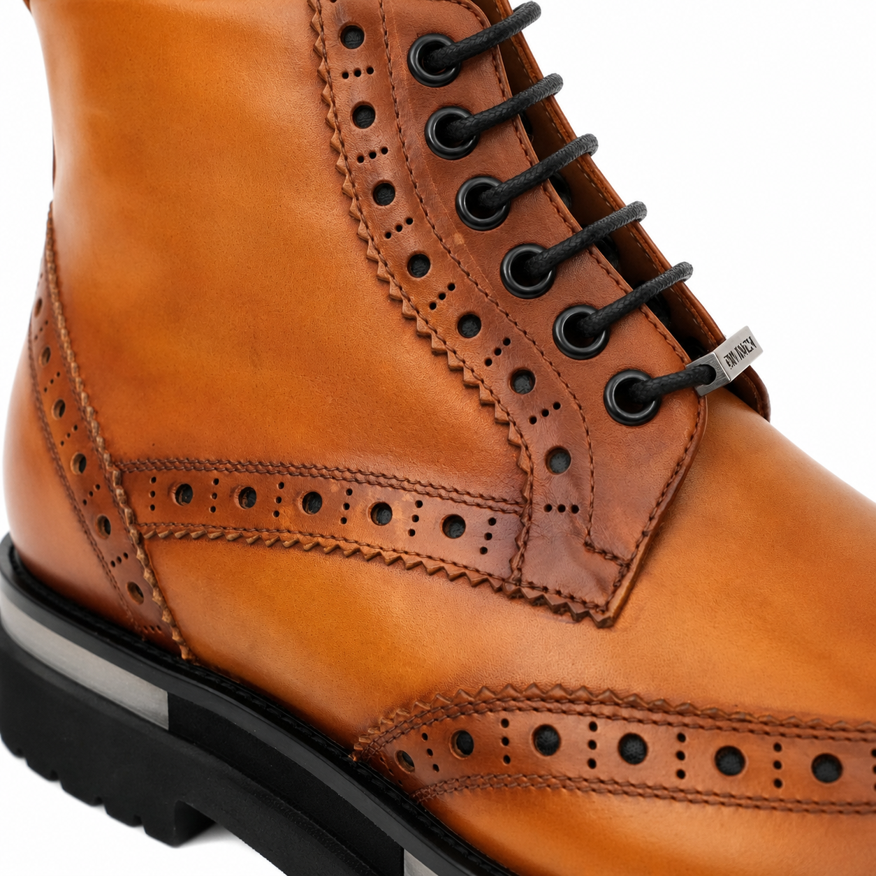 Cognac Brogue Lace-Up Ankle Boots