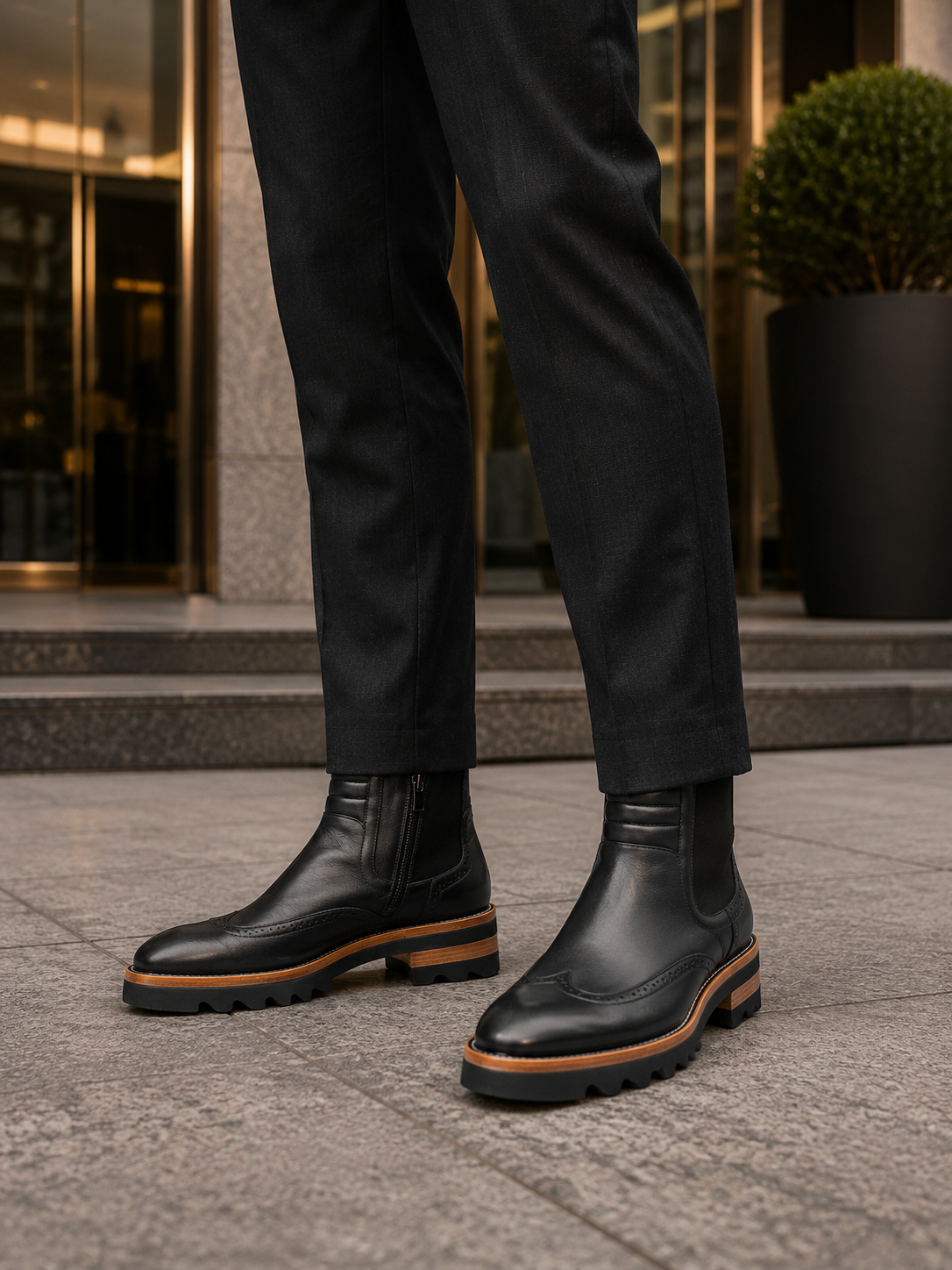 Stivali Chelsea neri con collo imbottito outfit scenario