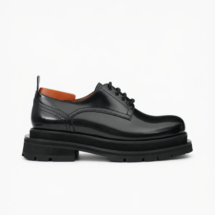 Black Polished Lug Sole Derby Shoes