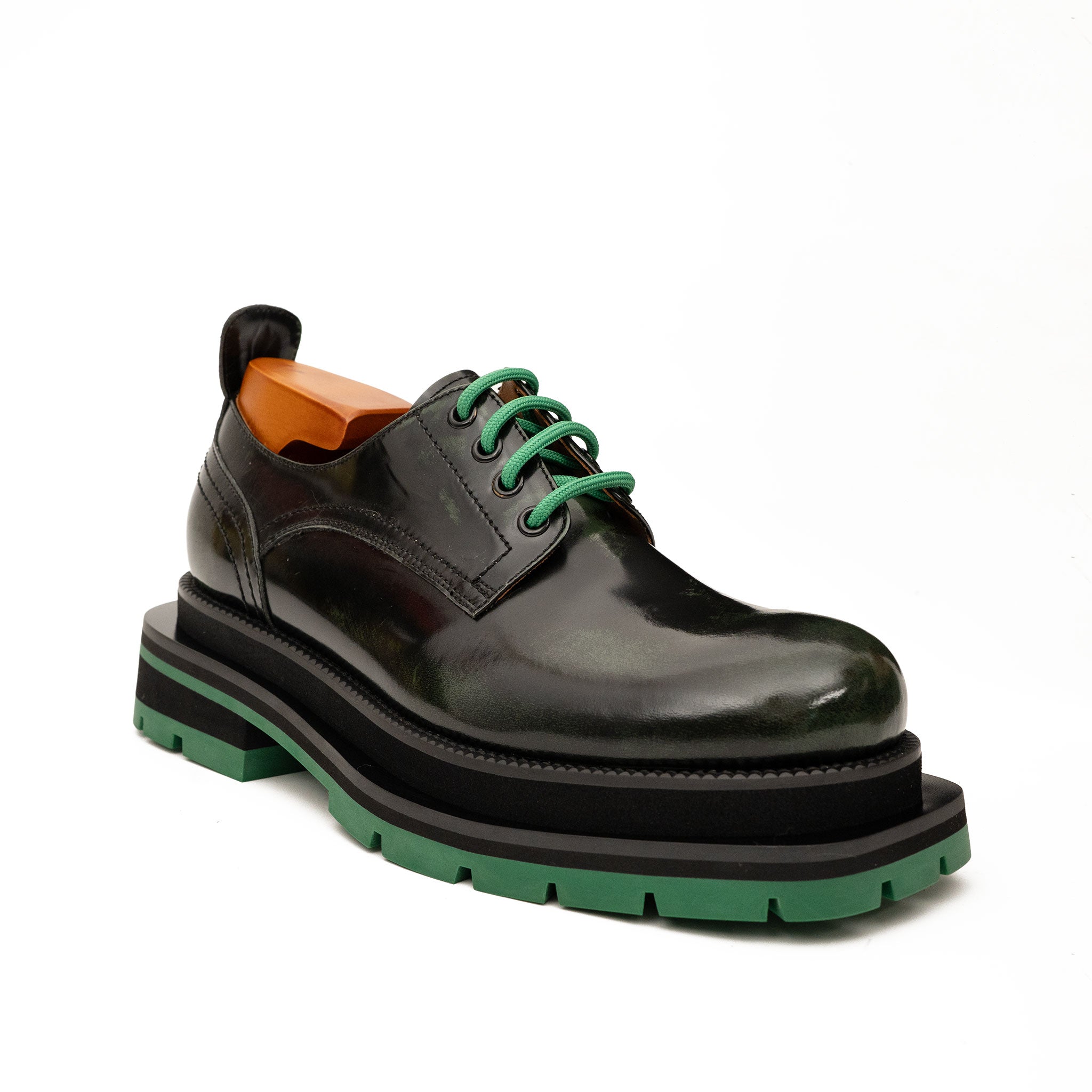 DIVINCH 8222KD-L black green platform derby front three-quarter view
