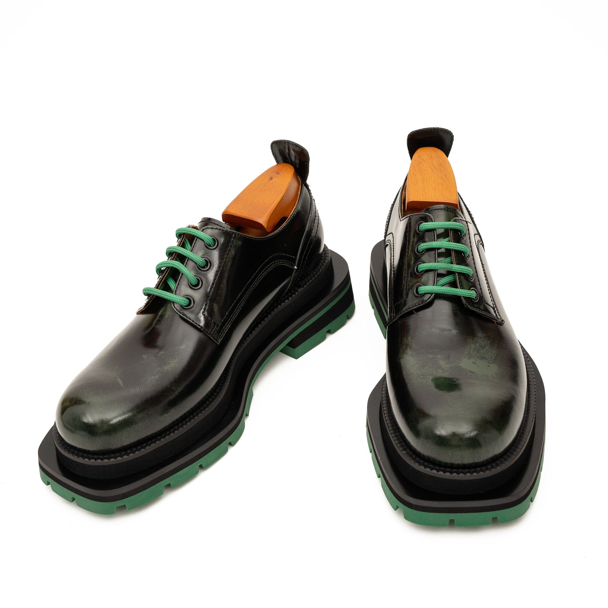 DIVINCH 8222KD-L black green platform derby top front pair view