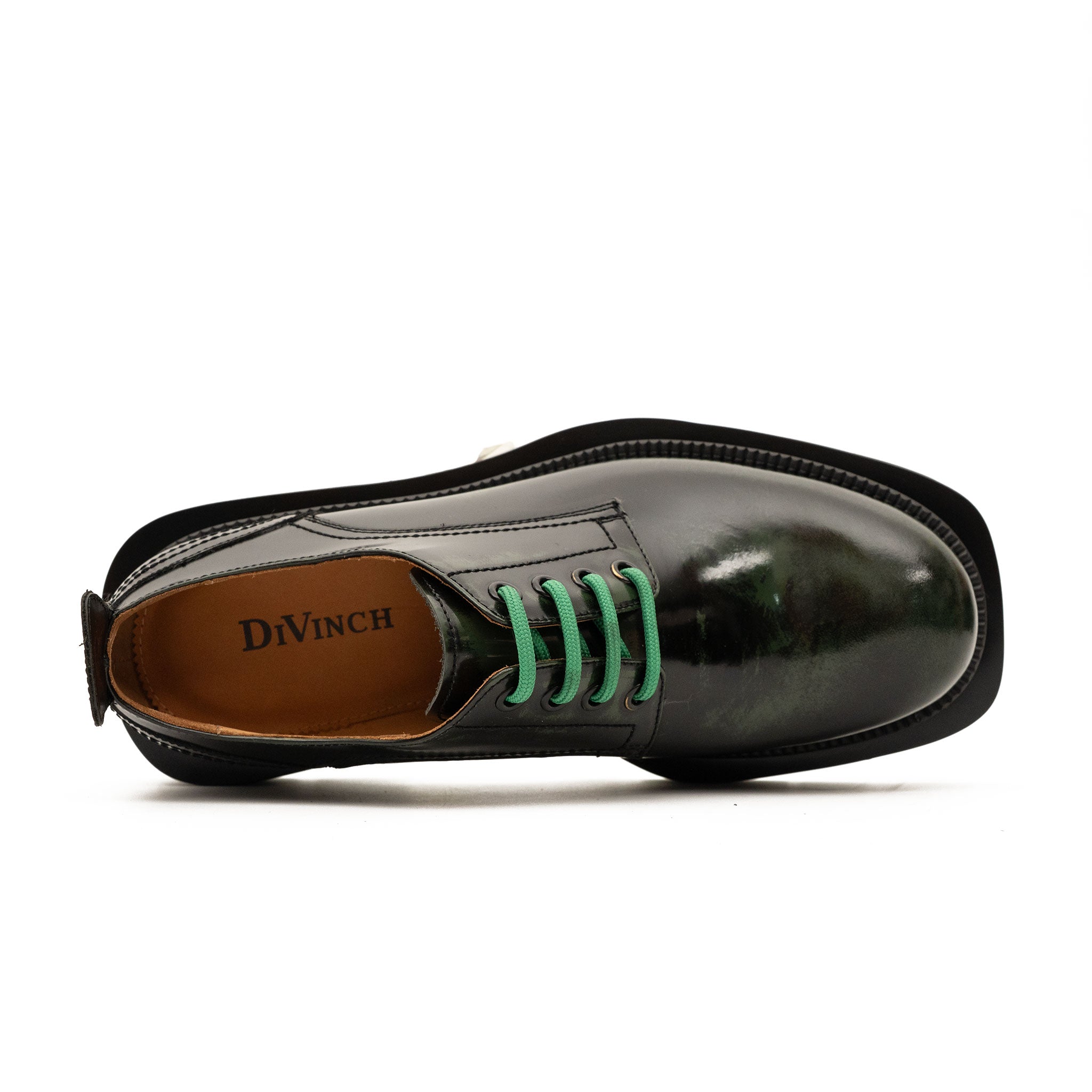 DIVINCH 8222KD-L black green platform derby top detail view