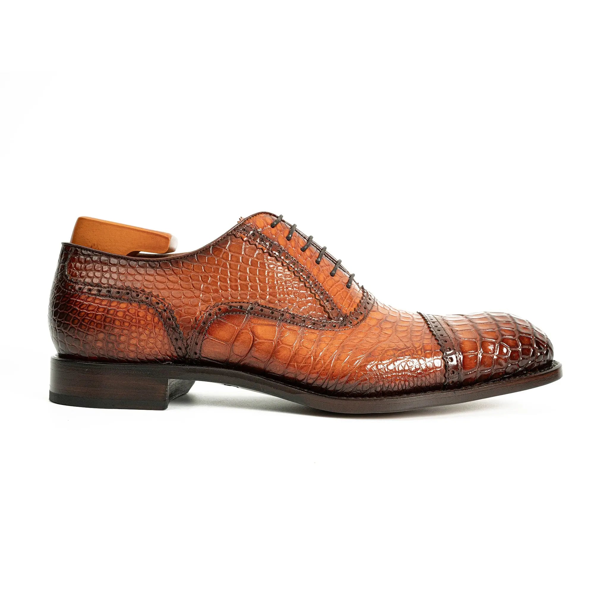 Cognac Croc-Embossed Oxford Shoe