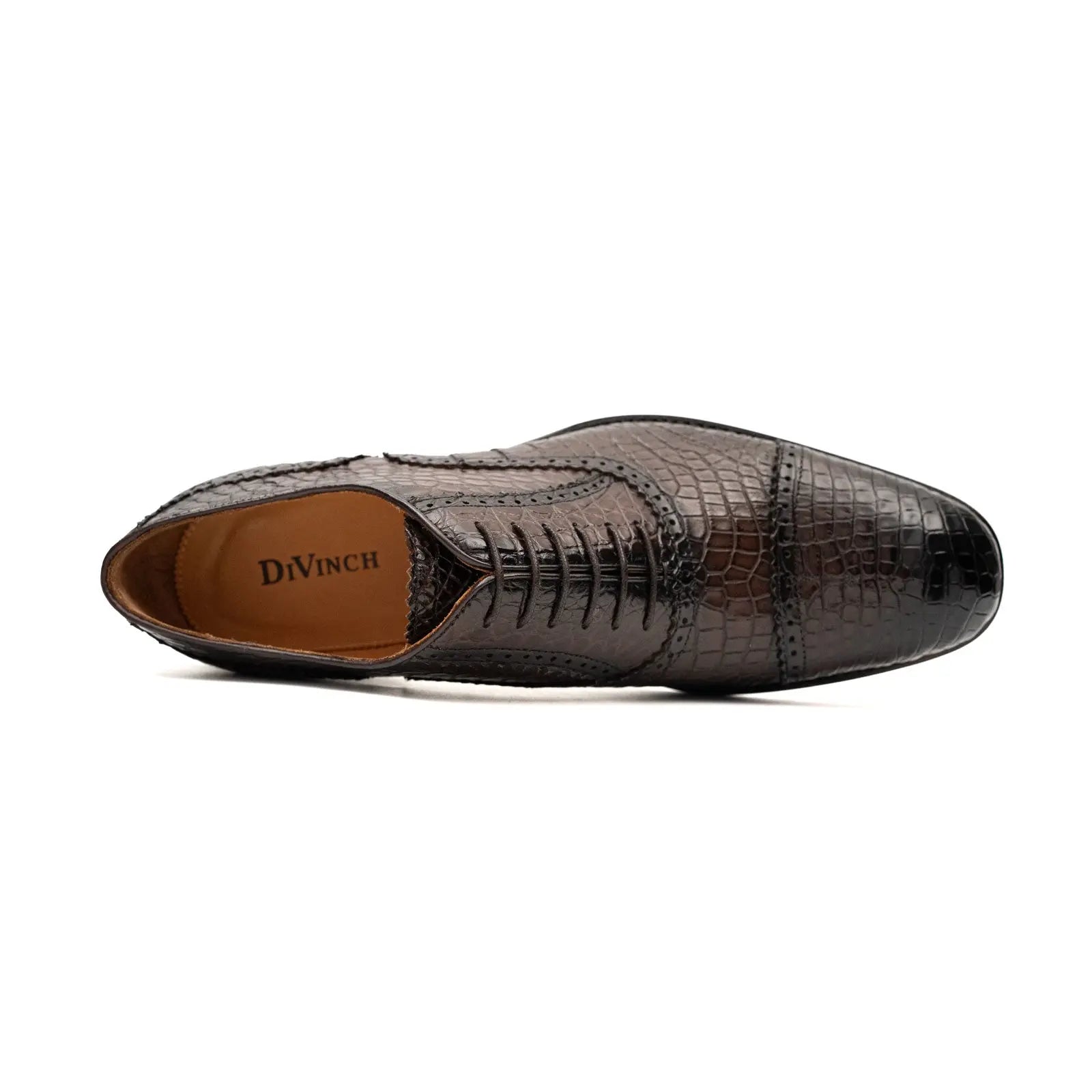 Dunkler Krokoprägierter Cap-Toe Oxford