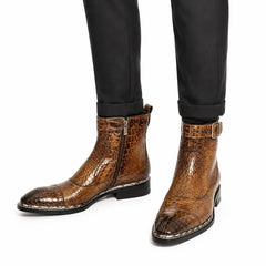 Bottines Chelsea en crocodile ambre