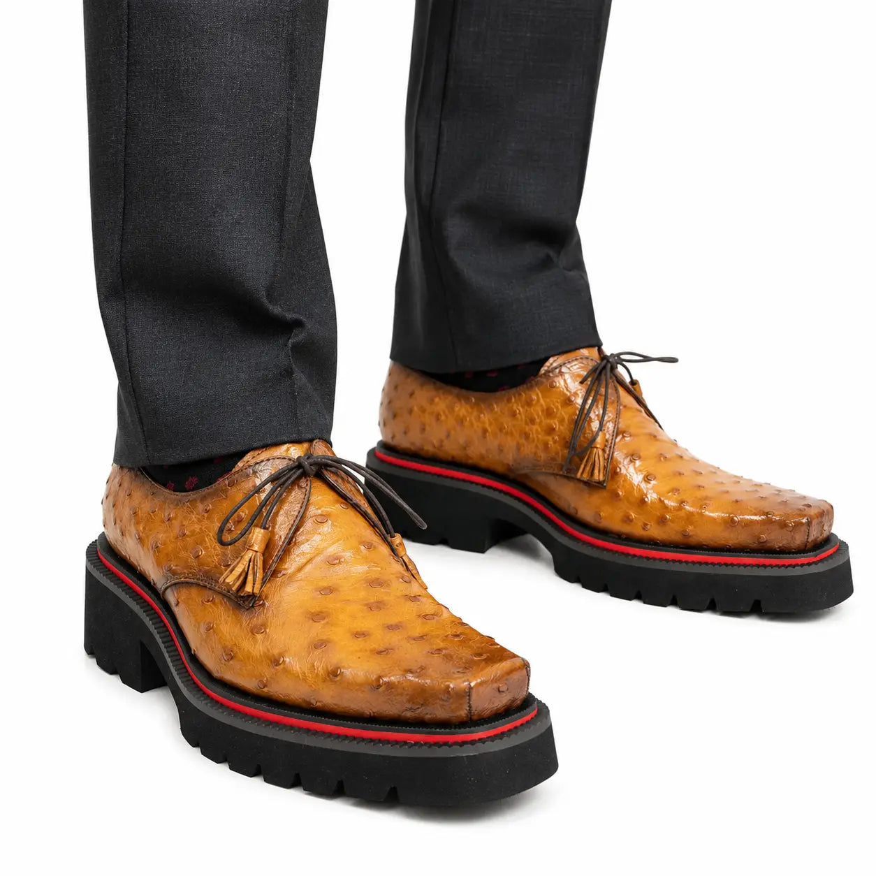 Amber Ostrich Derby with Elevated Sole