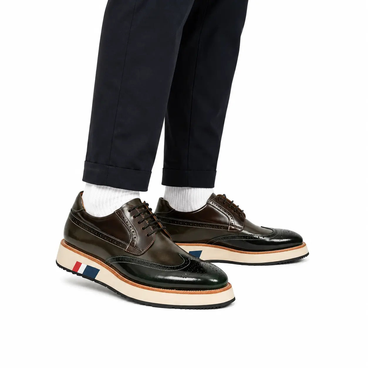 Dicker Sohle aus Kalbsleder formelle Brogue Derby Schuhe Kaffee 