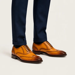 Antique Tan Brogue Oxford — on-foot studio view