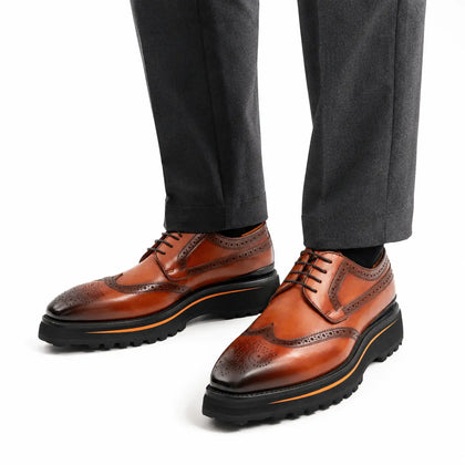 Scarpe Derby Brogue Marroni con Suola Spessa da Uomo
