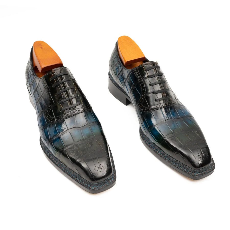 Sapatos Oxford Noruegueses de Couro de Crocodilo