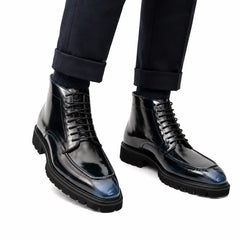 Black Apron-Toe Lace-Up Boots
