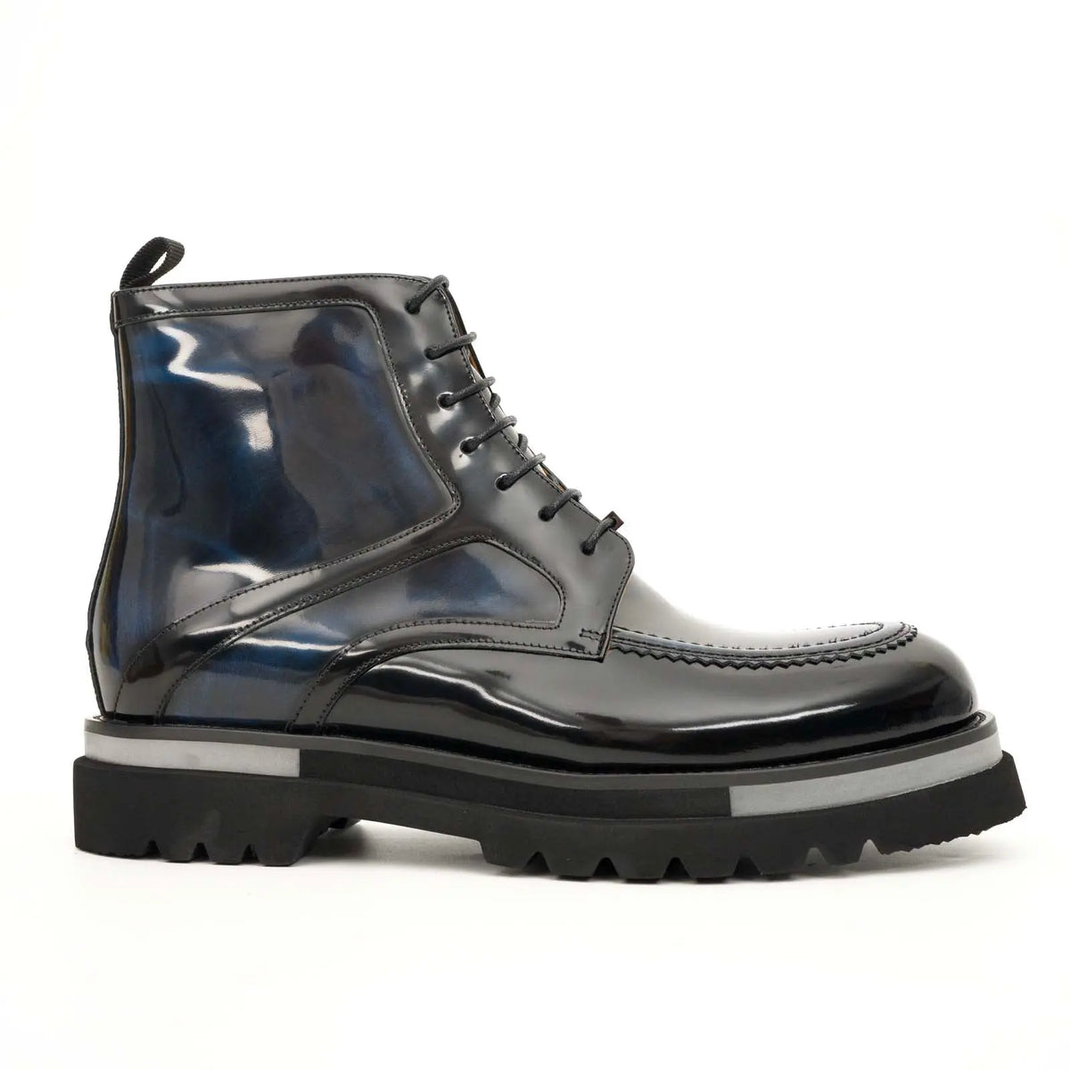 Black BLUE Patent Leather Lace-Up Boots DIVINCH