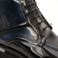 Black BLUE Patent Leather Lace-Up Boots DIVINCH