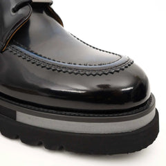 Black BLUE Patent Leather Lace-Up Boots DIVINCH