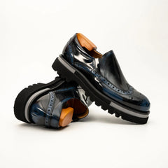 Black-Blue Brogue Lug-Sole Loafer DIVINCH