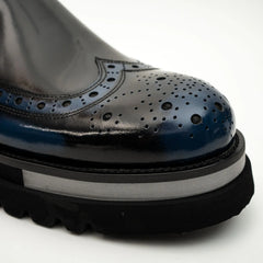 Black-Blue Brogue Lug-Sole Loafer DIVINCH