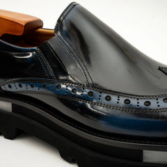 Black-Blue Brogue Lug-Sole Loafer DIVINCH