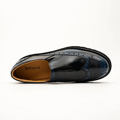 Black-Blue Brogue Lug-Sole Loafer DIVINCH