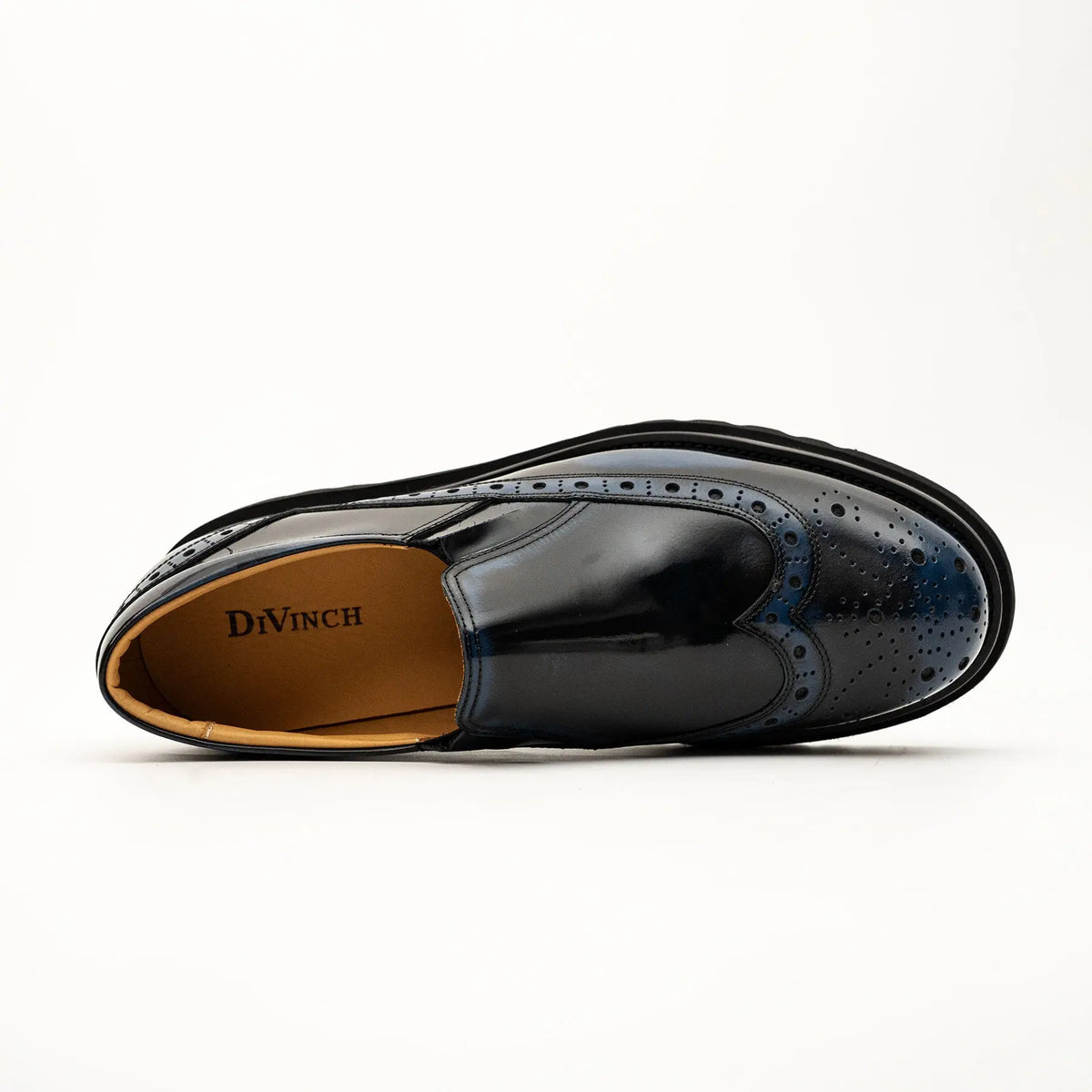 Black-Blue Brogue Lug-Sole Loafer DIVINCH