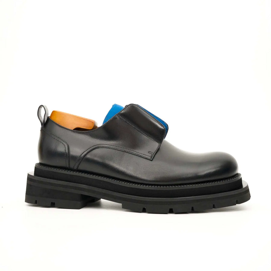 Black Blue Lug Sole Derby Shoes