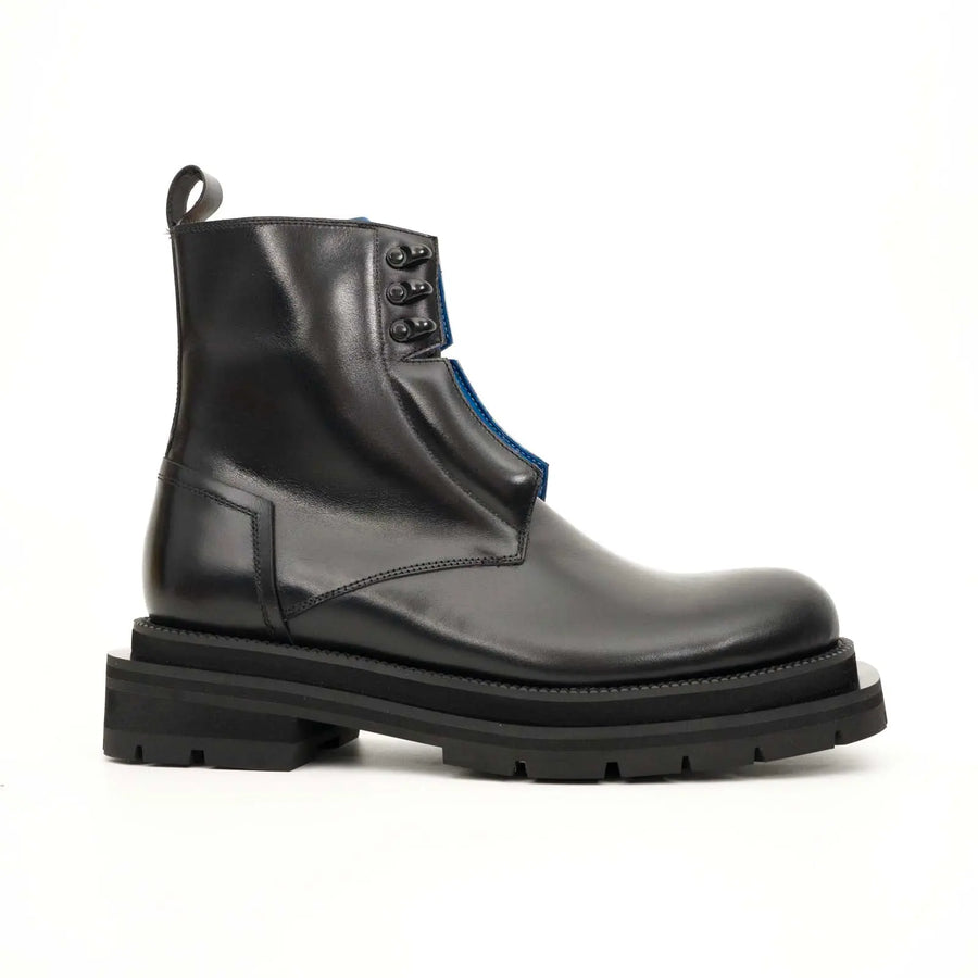 Black Blue Lug Sole Leather Boots