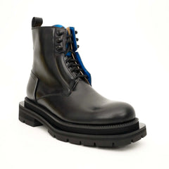 Black Blue Lug Sole Leather Boots DIVINCH