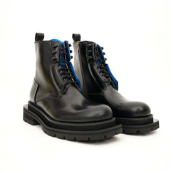 Black Blue Lug Sole Leather Boots DIVINCH