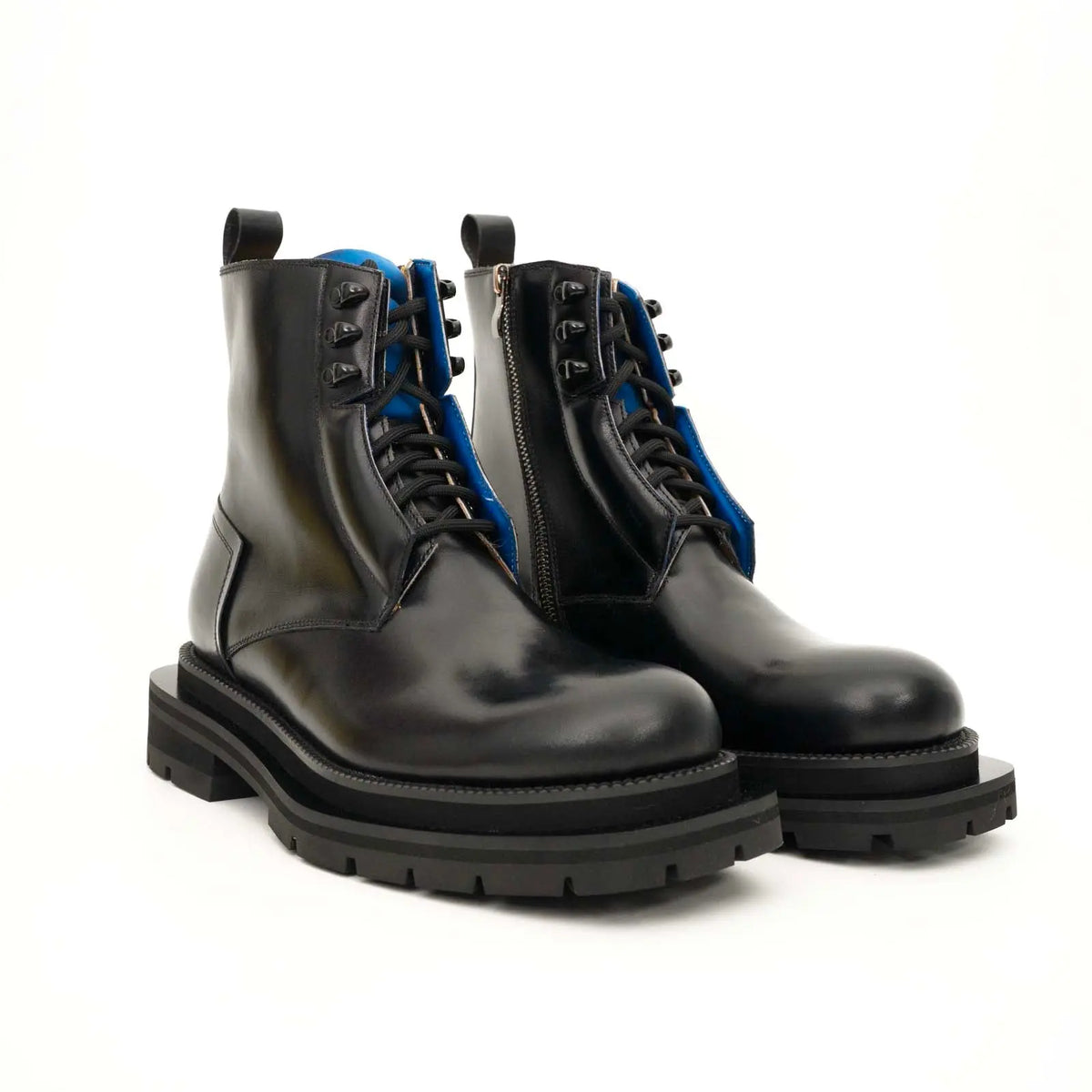 Black Blue Lug Sole Leather Boots DIVINCH