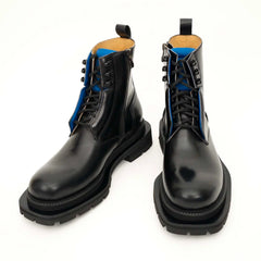 Black Blue Lug Sole Leather Boots DIVINCH