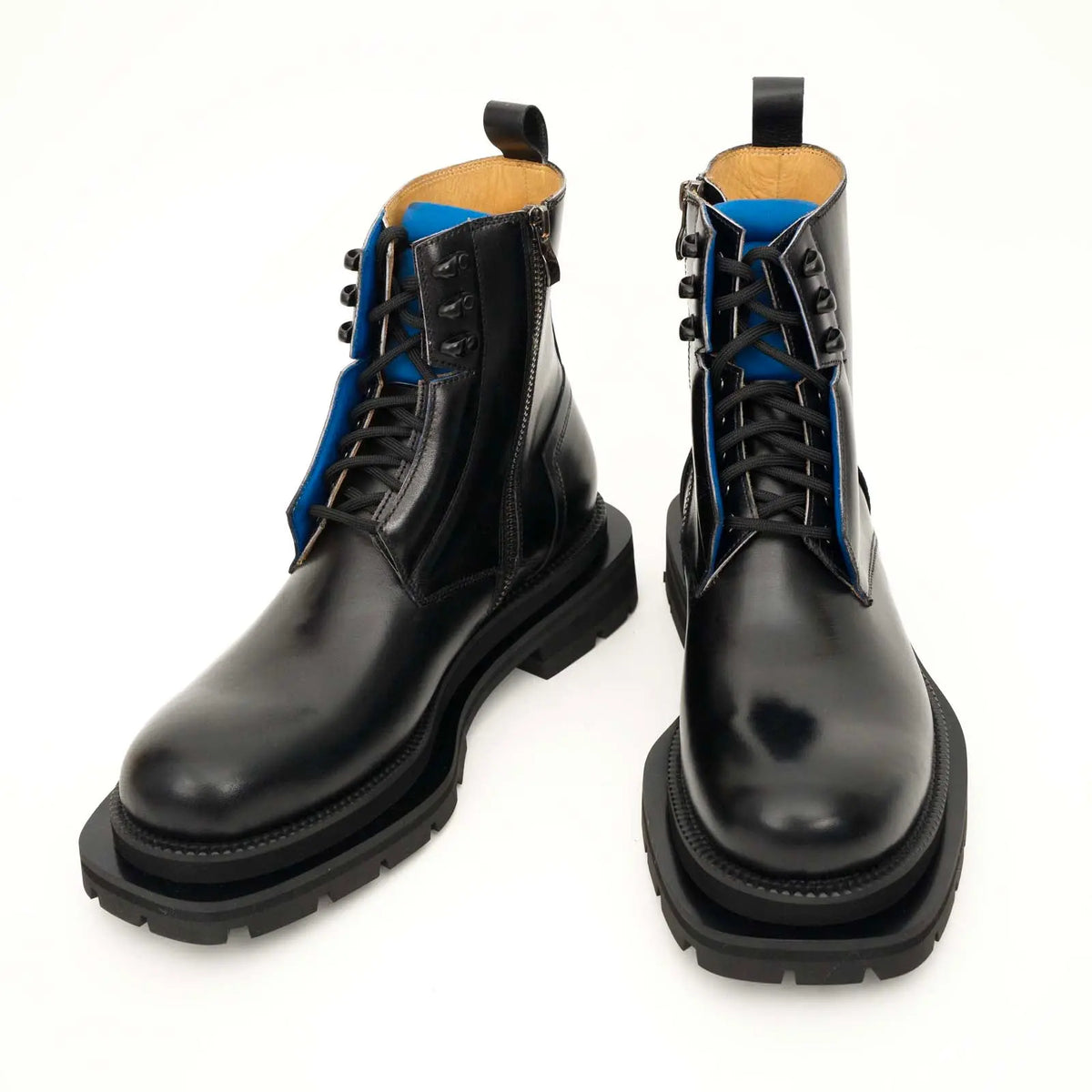 Black Blue Lug Sole Leather Boots DIVINCH