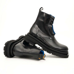Black Blue Lug Sole Leather Boots DIVINCH