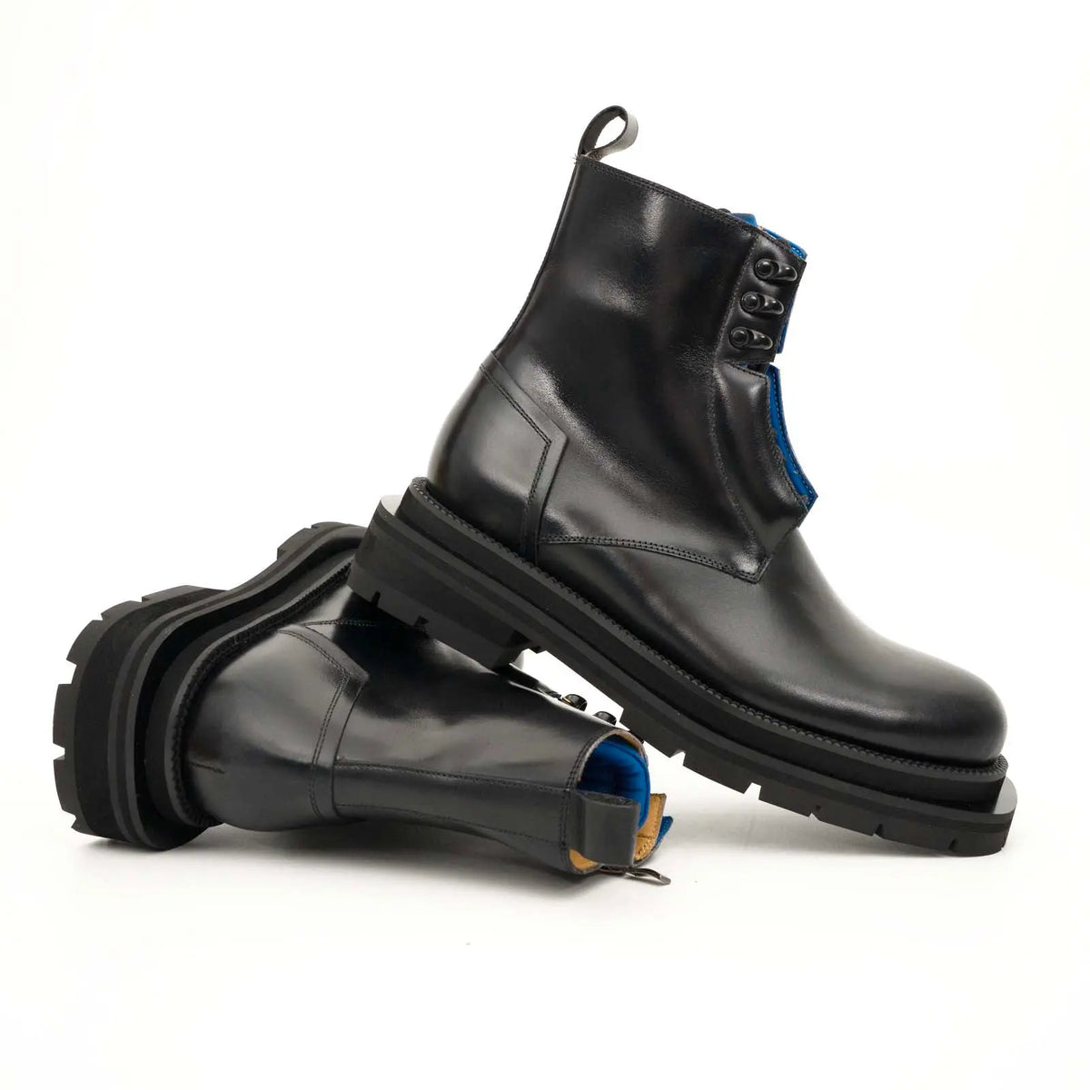 Black Blue Lug Sole Leather Boots DIVINCH
