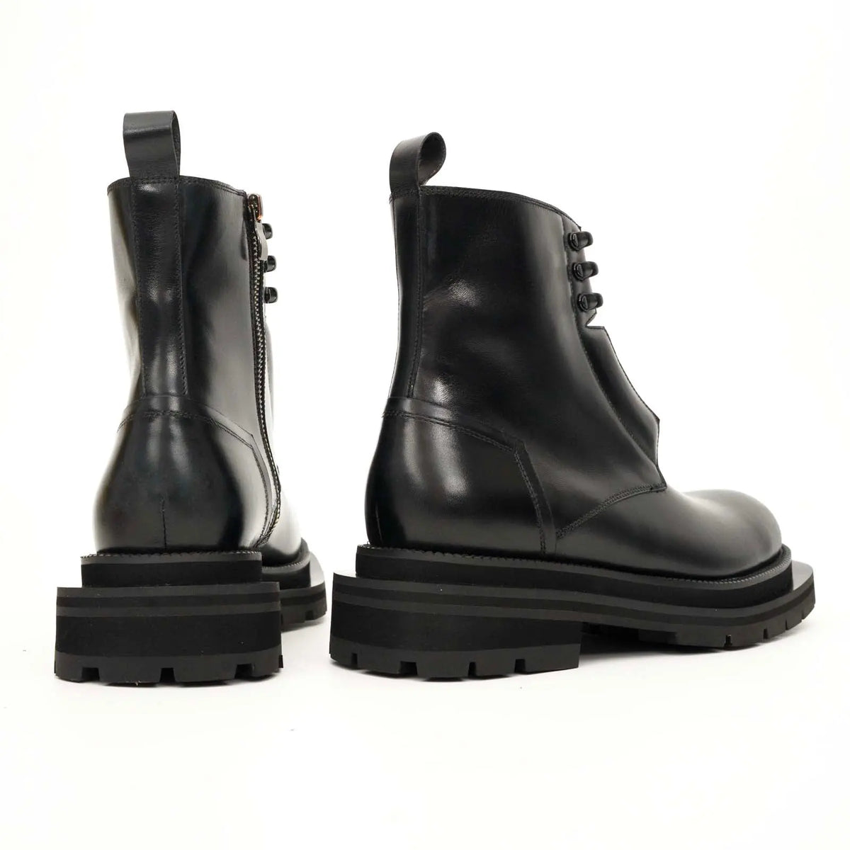 Black Blue Lug Sole Leather Boots DIVINCH