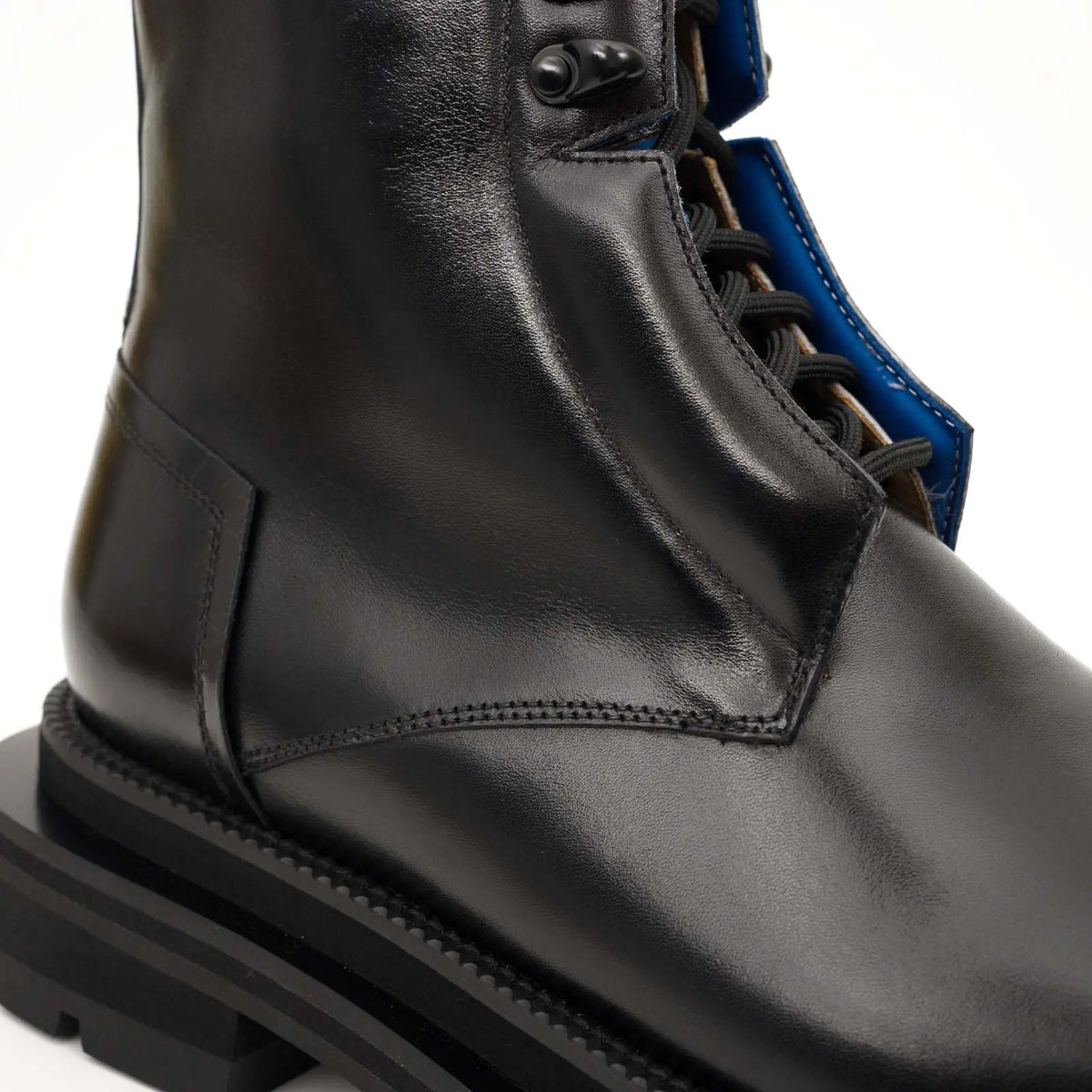 Black Blue Lug Sole Leather Boots DIVINCH