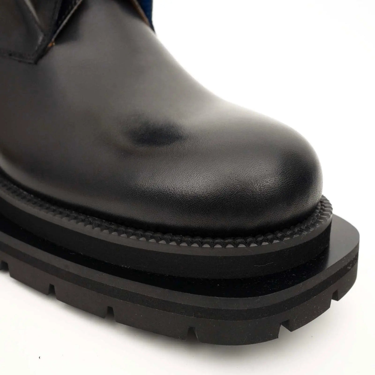 Black Blue Lug Sole Leather Boots DIVINCH