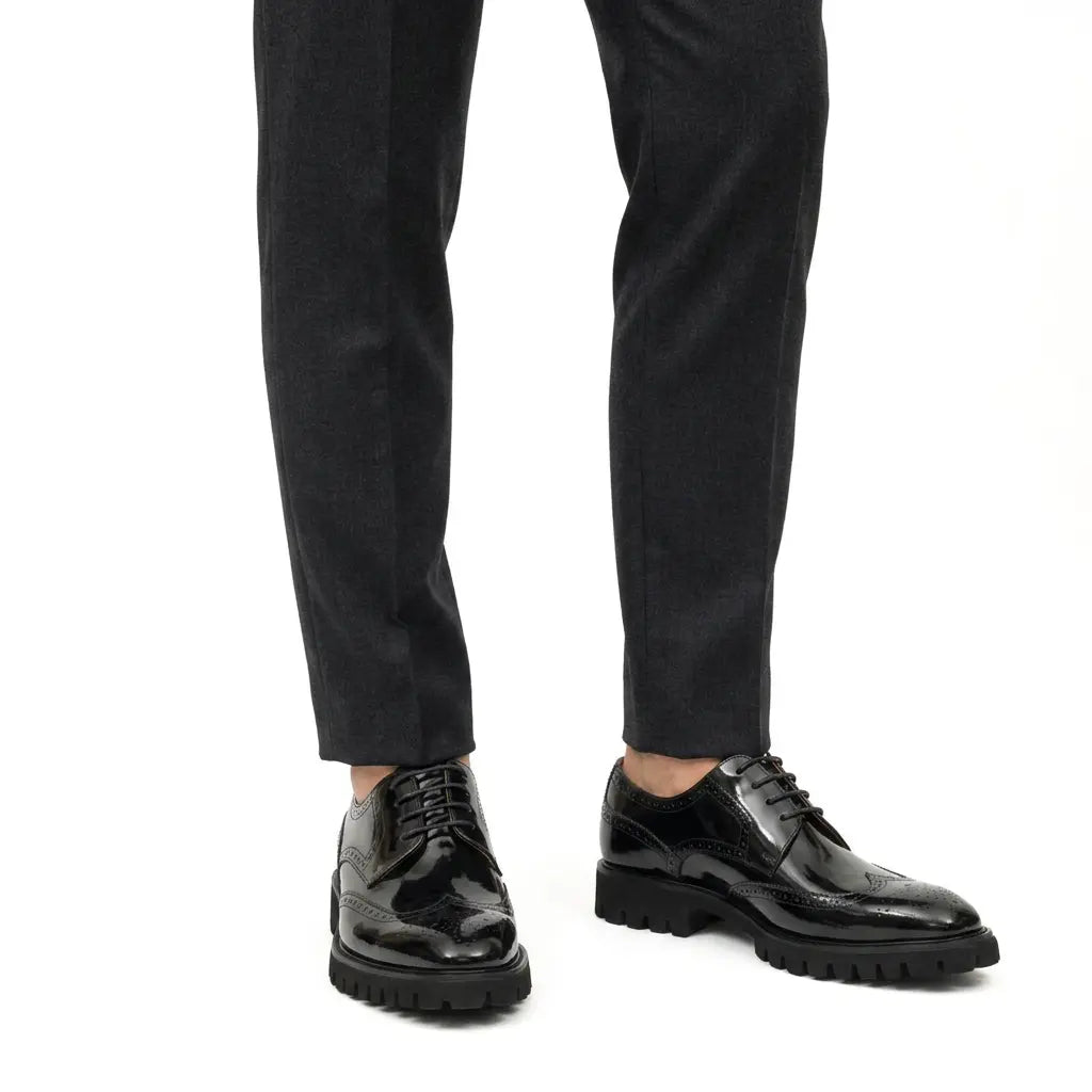 Black Brogue Derby Shoes with Lug Sole