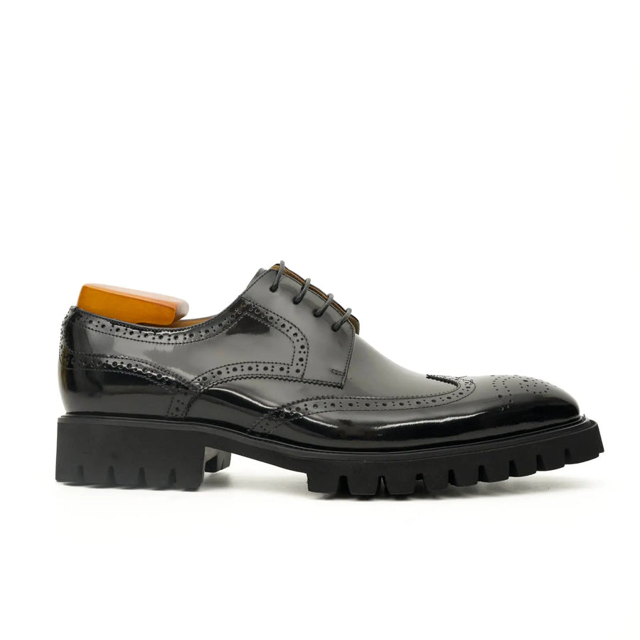 Black Brogue Derby Shoes with Lug Sole