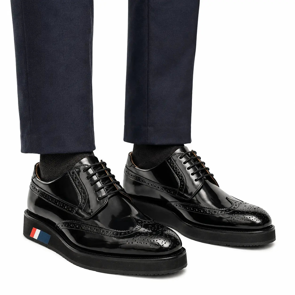 Black Brogue Derby with Black Sole