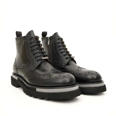 Black Brogue Lace-Up Ankle Boots DIVINCH